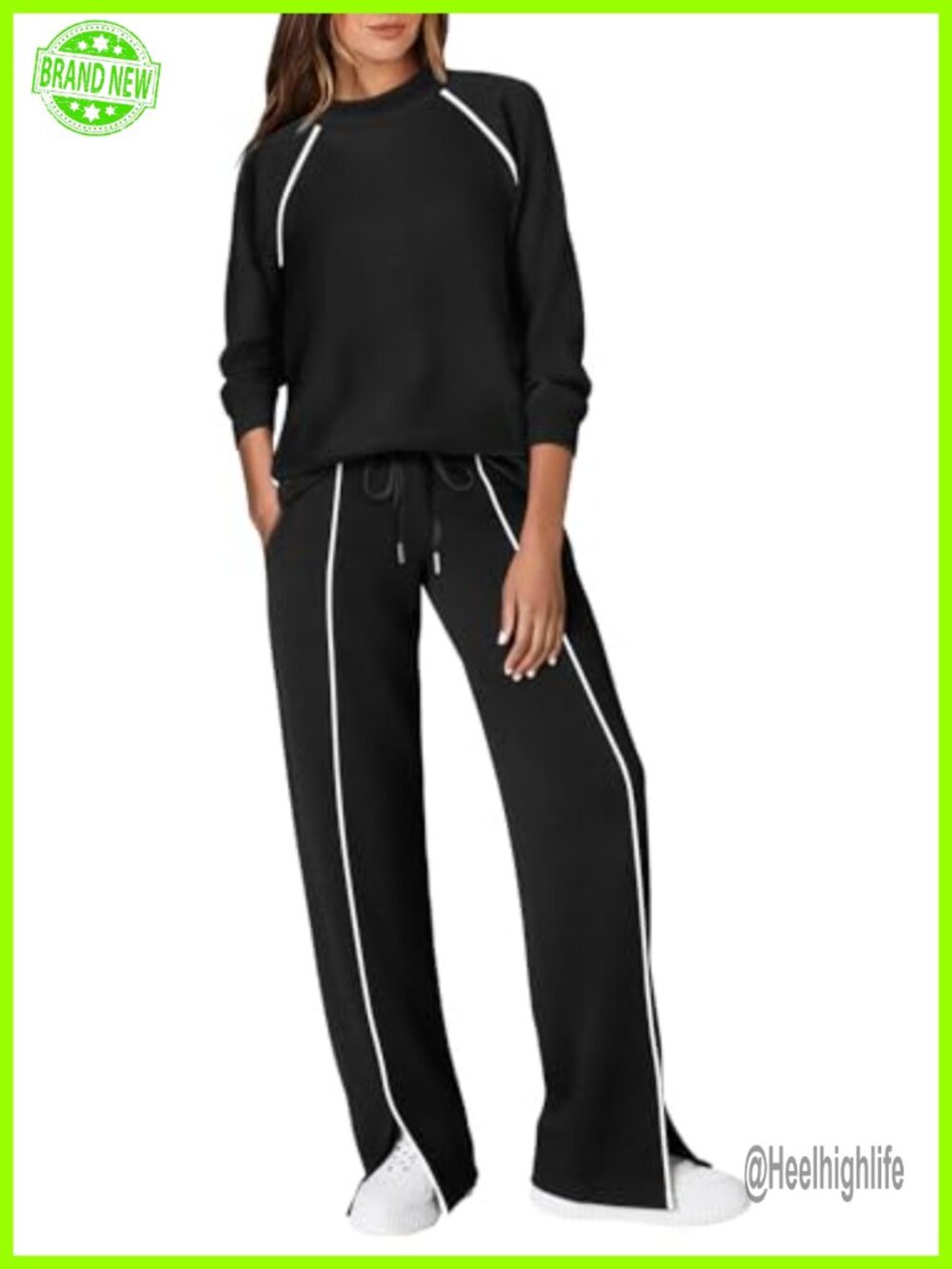 2 Piece Mock Neck Lounge Set Long Sleeve Top Pants Soft Stretch